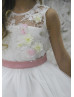 White 3D Floral Lace Tulle Flower Girl Dress White 3D Floral Lace Tulle Flower Girl Dress